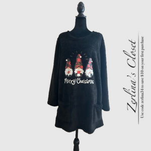 NWOT Long Sleeve Sherpa Christmas Gnome Tunic | Black | XL |